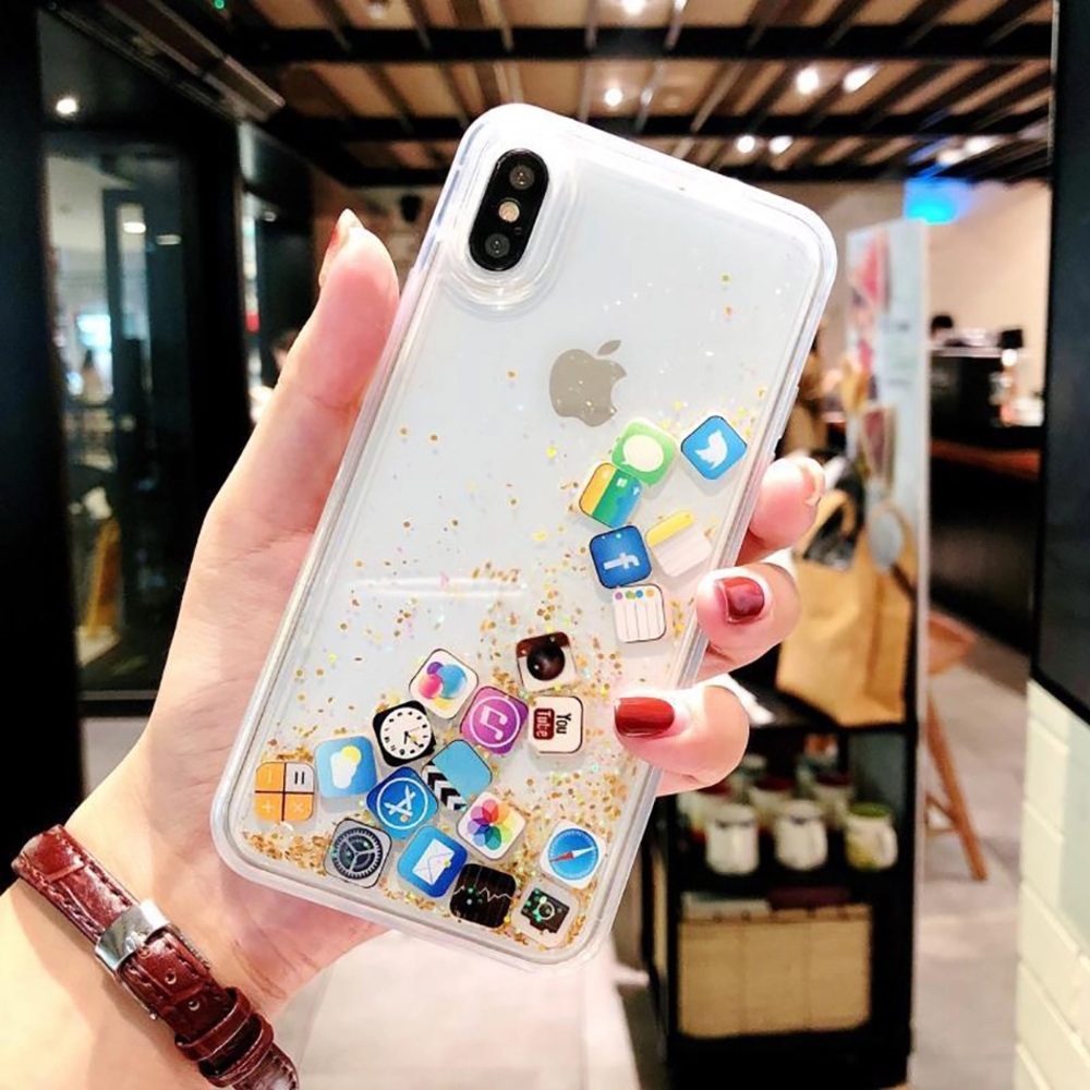 iPhone XS MAX App Icon Liquid Glitter Gold Case